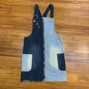 Epic Threads Denim Overall Dress Girls Large Blue Two-Tone Zip Front Pockets NWT
